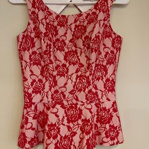 Review Red Lace Look Sleeveless Peplum Top